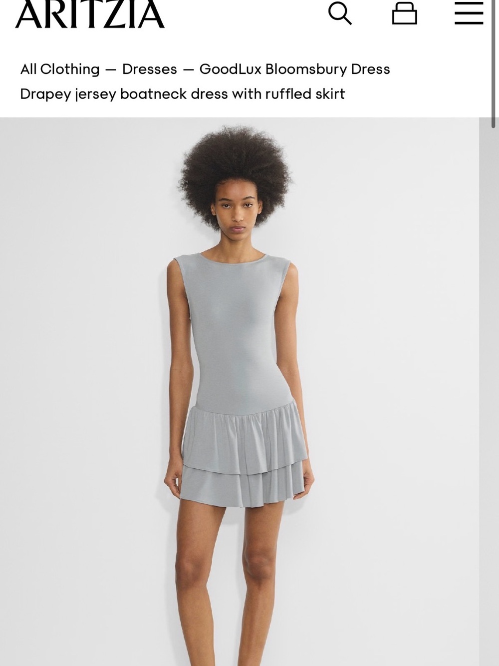 Aritzia GoodLux Light Gray Sleeveless Ruffled Mini Dress